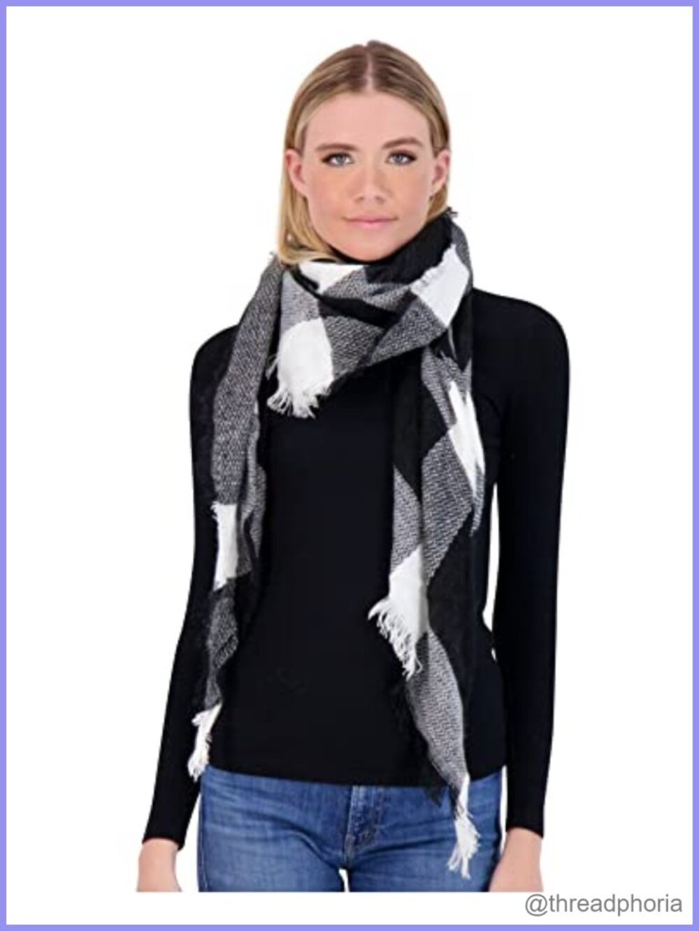 Plaid Blanket Scarf Woven Acrylic Tassel Oversized Warm Winter Wrap